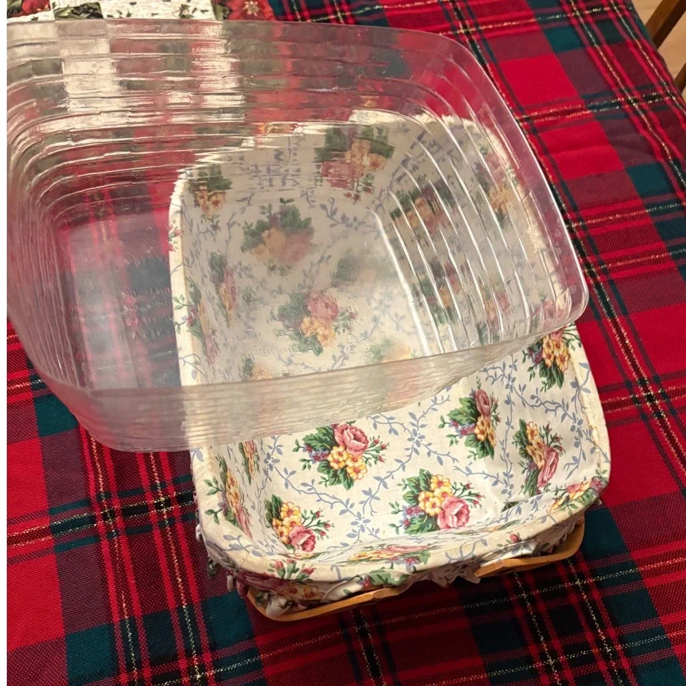 Longaberger Basket Handwoven Dresden Ohio USA Floral Liner Handles 1997 2 Colors